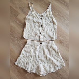 NWT - Glam Women Ivory Striped Shorts and Tank Top Set Blouse Large